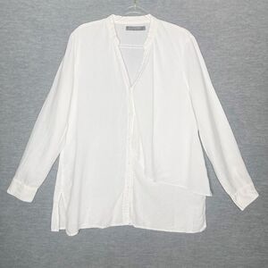 209 WST 38 New York Linen White Blouse Top Lagenlook Size Large Asymmetrical‎